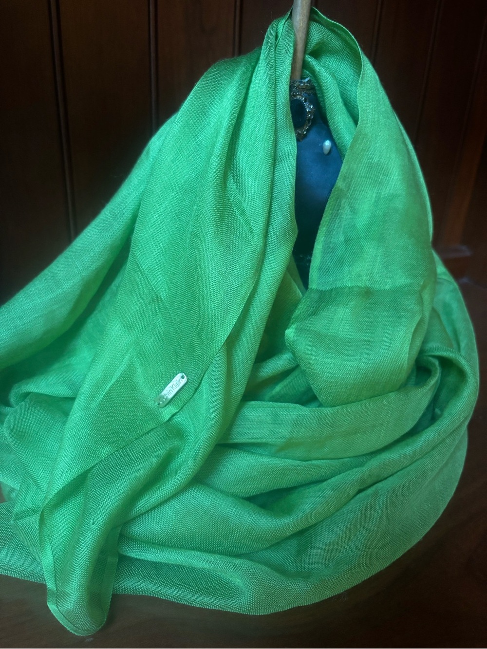 Calvin Klein ightweight, lime-green infinity scarf